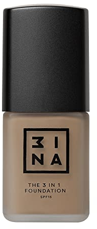 3INA MAKEUP - Vegan - The 3 in 1 Foundation 215 - Santa Fe braun - Grundiert und kaschiert - Foundation mit mittlerer bis hoher Deckkraft - Langlebige Formel - SPF15 - Matte Finish - Cruelty Free
