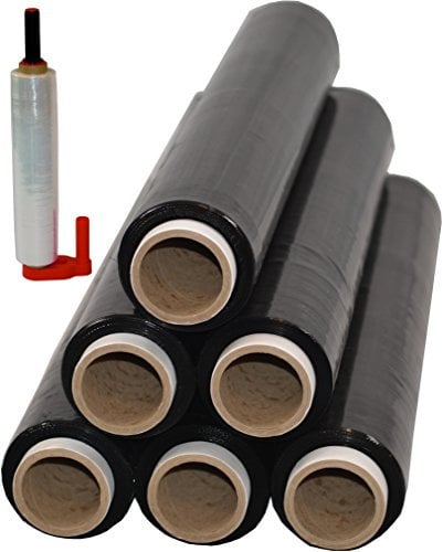 Freiziel® 6 Rollen + Abroller Beste-Folie Stretchfolie 23my 500mm - 1,5 Kg verschieden Farben Palettenfolie Handfolie Wickelfolie (6er schwarz + Abroller)
