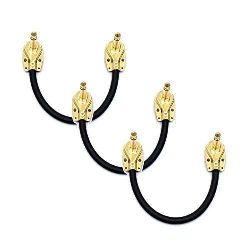 VisioSound Guitar Patch Lead 6.35mm 1/4 Pancake Angled Jack/Effects Pedal FX Instrument Cable (Black, 0.15m, Pack of 3)