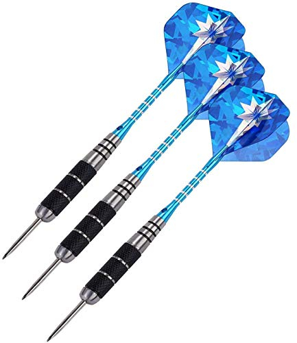 MICHETT Dartpfeile 3 Stück 22g Profi Steeldarts mit Metallspitze Aluminium Schaft für Einsteiger Anfänger und Profis (Blau)