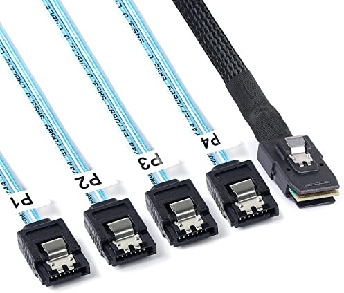 ADCAUDX Lot de 2 câbles Mini SAS vers SATA : 1 m SFF-8087 vers SATA Forward Breakout Cable SFF-8087 Mini-SAS contrôleur vers disque dur (1 m)
