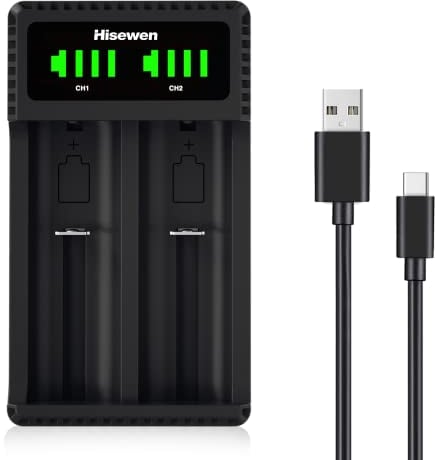 Hisewen 18650 Akku Ladegerät, LED Display Akku-ladegerät für 3.7V Lithium Ionen Akkus 18650 18350 17670 16340 RCR123 14500 21700 26650 Batterie