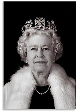 ELedvb Queen Elizabeth II Schwarz-Weiß-Leinwand-Poster, dekoratives Gemälde, Leinwand-Wandposter und Kunstdruck, modernes Familienschlafzimmer-Dekor-Poster, 20 x 30 cm