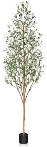 Fopamtri Olivier Artificiel 210cm Plantes Artificielles Interieur avec Tronc en Bois Naturel et Fruits, Fausse Plante Interieur en Pot pour Maison Chambre Bureau Balcon Jardin Décoration (1 Pack)