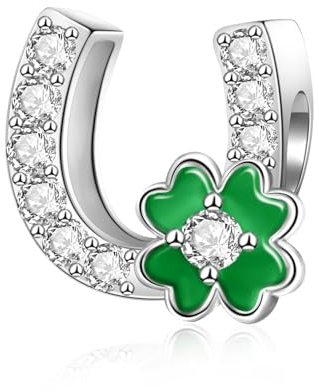 Glückshufeisen für Pandora - Sterling Silber Hufeisen Charm, Vierblättriges Kleeblatt Charm für St. Patricks Day