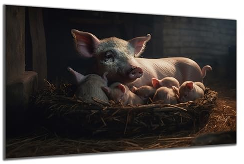 DARO Design - Wand-Bild auf 6mm HDF 40x30 cm Schweine-Familie im Stall - Wand-Deko Bilder Geschenk