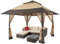 Yaheetech 4x4m Pavillon mit Netzseitenwänden, Höhenverstellbar Faltpavillon mit Doppeldach, Wasserdicht Stabil Winterfest Pop Up Gartenpavillon Partyzelt inkl. mit Tragetasche, Khaki+Braun