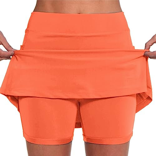 Skang Damen Tennisrock Sportrock Laufrock Rock mit Hose Hohe Taille Tennis Skort Shorts Minirock Hosenrock Sommerrock Kurz Fahrrad Golf Sport Workout Running Rock