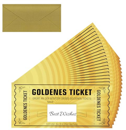 WenmthG 20 STK Geburtstagskarte Goldenes Ticket mit Umschlag, Gutschein zum selber ausfüllen, Überraschung Geschenke als Team, Geburtstagsgeschenk - Reisegutschein, Kinogutschein