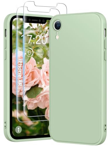HuwaiH 3 in 1 Hülle für iPhone XR, mit 2 Stück 9H 0.33mm Panzerglas, Upgraded Kameraschutz, Kratzfeste Stoßfeste Handyhülle für iPhone XR(hellgrün)