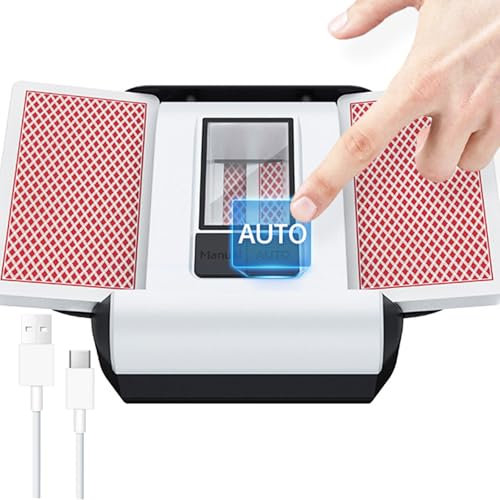 BATURU Wiederaufladbarer kartenmischmaschine elektrische, Automatischer Kartenmischer 2 Stapeln - schnell, geräuscharm, kompakt & leicht, Karten mischgerät für Poker, UNO für Spieleabende, Reisen
