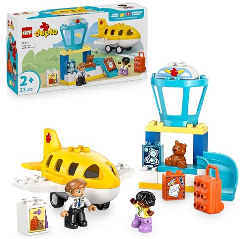 LEGO Duplo Ma Ville Première Fois A l’Aéroport - Jeu Educatif pour Jeunes Enfants Stimulant La Motricité - Avion, 2 Figurines & 1 Ours - Cadeau d'anniversaire pour Fille Ou Garçon Dès 2 Ans 10443