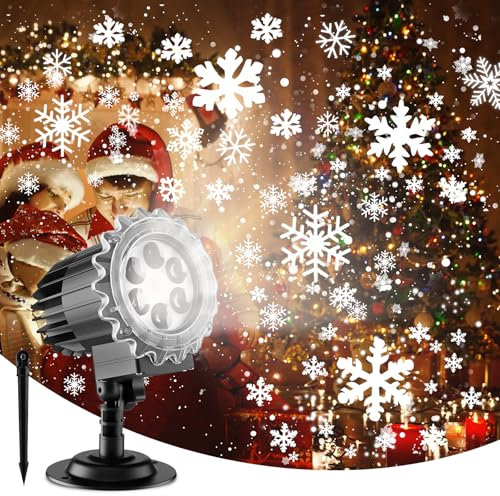 Proiettore Natale Esterno Luci LED Effetto Nevicata Decorazione Natale Luci Proiettore per Esterno IP65 Impermeabile Proiettore Rotante Illuminazione Esterno per Natale Nuovo