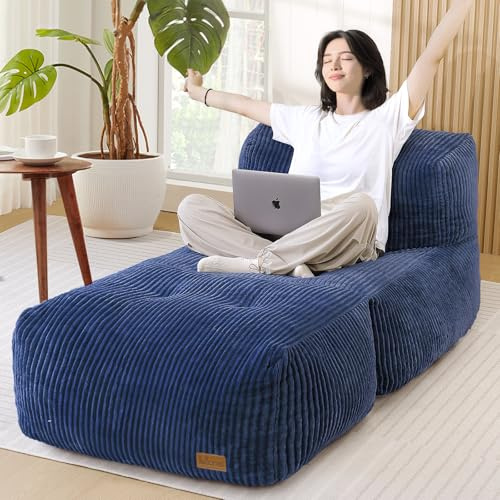 UODERS Big Bean Bag Chair for Adults, 170x80 Lounger Large Bean Bag Sofa, Memory Foam Filled Beanbag Chair for Living Room, Bedroom, Balcony - Ergonomic Support & Premium Comfort (Blue)