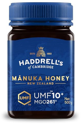 Haddrell's of Cambridge Manuka Honig 250+ MGO (UMF 10+) 500g – Zertifizierter Manukahonig aus Neuseeland – Reich an Methylglyoxal – Nachhaltig, roh und mit hohem MGO-Gehalt – Honig in Premium-Qualität
