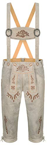 Almbock Herren Trachten Lederhose Vintage - Original bayerische Lederhose Herren Tracht - Trachtenhose Oktoberfest in der Farbe beige/grau von Gr. 46-60