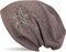 styleBREAKER Damen Beanie Mütze mit Strass Nieten Stern und Schmucksteine Silber-anthrazit, Slouch Longbeanie 04024087, Farbe:Braun meliert