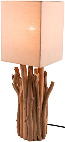 GURU SHOP Tischleuchte/Tischlampe Kukuma, Treibholz, Baumwolle, in Bali Handgemacht aus Naturmaterial - Modell Kukuma, 50x17x17 cm