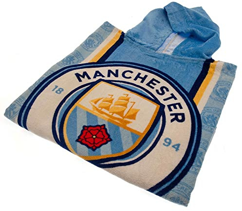 Manchester City Poncho for Kids - 100% Cotton Rain Coat for Boys & Girls - Ultra Soft, Breathable & Lightweight - Rain Jacket Changing Robe - Towel Poncho for Children
