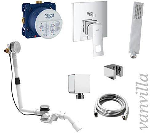 vanvilla Wannenset mit Unterputz Armatur Grohe Eurocube 2-Wege und vanvilla Handbrause, Wannen-SET G26 poliert