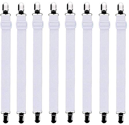 Bedecor verstellbare Bettlakenspanner, 8 Stück, Weiß, elastisch, für die Ecken von Bett, Matratze oder Sofa (60-200cm)