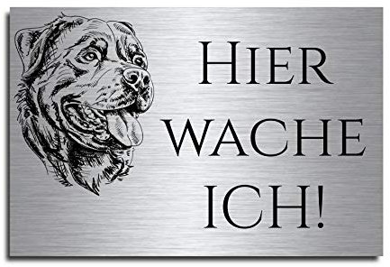 Echtes Edelstahl Hinweis-Schild Türschild Größe 12x8 oder 15x10 cm Hier wache ich Hund Schäferhund selbstklebend oder mit Bohrlöcher Betreten auf eigene Gefahr Hundeschild Modell: M5