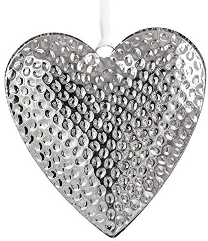 Edelstahl Deko Anhänger in Herz-Form Ø 21 cm - großer Herzanhänger in Hammerschlag-Optik - Hänge-Dekoration als Wohndeko für Fenster, Türen oder Wände