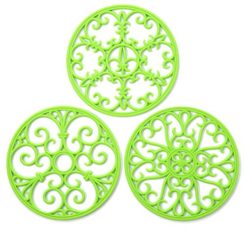 Silicone Trivet Mat - Non-Slip & Heat Resistant Kitchen Hot Pads for Countertops & Table - Kitchen Trivets for Hot Dishes & Cookware - Hot Pot Holder for Pots & Pans - Lime Green,Set of 3