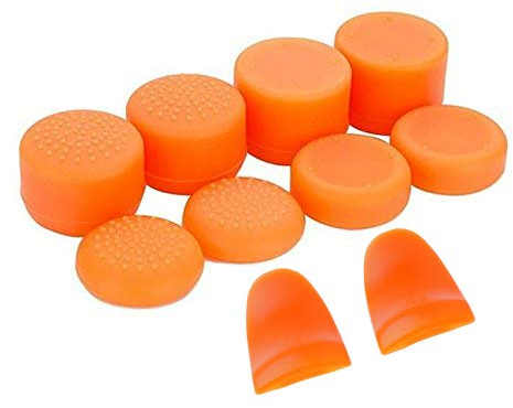 Replacement L2 R2 Buttons Trigger Extender + Silicone Analog Thumb Stick Cap Cover Grip Thumbsticks Joystick for Sony PS4 PS4 Pro Slim Controller (Orange)