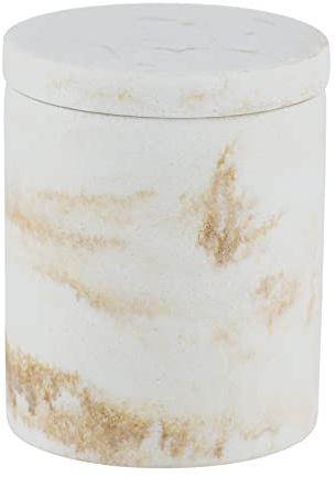 WENKO Universaldose Odos, Aufbewahrungsdose, für Schmuck und Accessoires, aus stabilem Polyresin in Marmor Optik, Ø 8,5 x 10 cm, Weiß/Gold