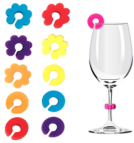 12 Pieces Silicone Drink Marker Wine Glass Charms for Party Champagne Flutes Cocktails Martinis, Assorted Colors