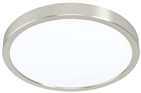 EGLO LED Deckenleuchte Fueva 5, Ø 28,5 cm, 1 flammige Aufbauleuchte aus Stahl und einer Kunststoff Leuchtfläche, Deckenlampe in Nickel-Matt, Weiß, LED Aufbaulampe warmweiß