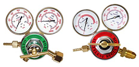 KLLsmDesign Dual Welding Gas Gauges, Oxygen (CGA-540) and Acetylene (CGA-510) Regulators Combo (2 PCS), Gauges Gas Welder Regulator