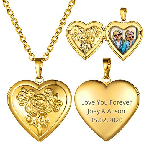 GoldChic Jewelry Personalized Women's Locket with Custom Photo, Gold Heart Pendant for Pictures and Text Jewellery Gifts