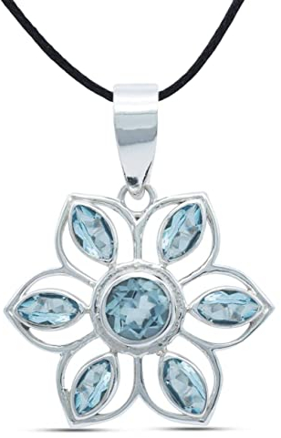 mantraroma Kettenanhänger 925 Silber Blau Topas hellblauer Stein Edelstein Kettenanhänger Damen Sterling Silber Halskette Anhänger Geschenk (MAH-153-62)