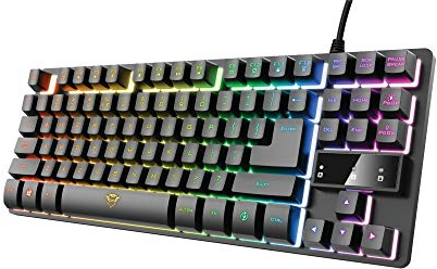 Trust Gaming Gamer Keyboard TKL GXT 833 Thado Backlit RGB Tenkeyless Keyboard (20% smaller), Membrane, Spanish QWERTY Layout, Anti-Ghosting, USB, Wired, PC/Computer, Black