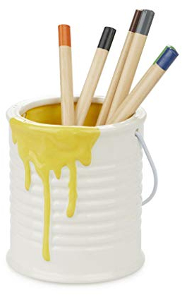 Balvi Pen holder Painty Colour yellow and white Original and fun paint-shaped pot for pencils With me