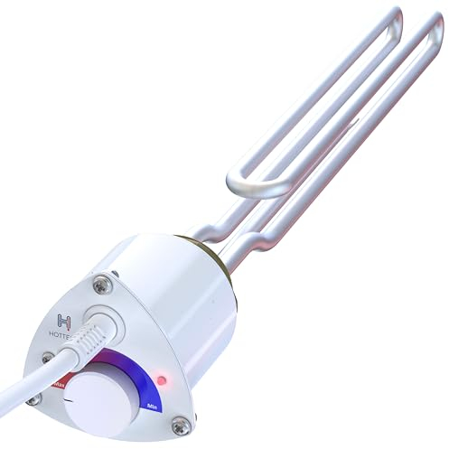 Hottech Tauchsieder Heizstab Elektro für Heizkessel Boiler – Heizpatrone mit Uni-Schuko-Stecker und Temperaturregler Wasser Thermostat Wärmetauscher, Weiß, 230 V, 3000 W, 5/4
