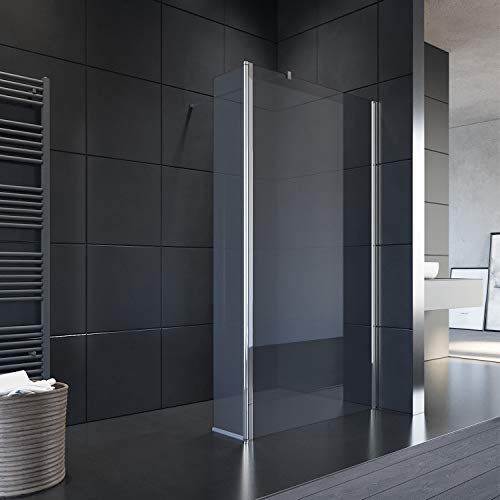SIRHONA Paroi de douche à l'italienne 76x200 cm, verre 8 mm avec Revêtement NANO,avec 30 cm Porte de douche pivotante paroi fixe Walk in, avec un support fixe