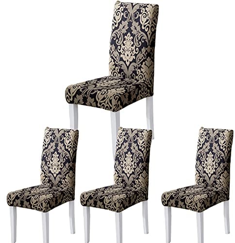 ARNTY Stuhlhussen 4/6er Set, Stuhlbezug Jacquard Esszimmer Stuhlhussen Schwingstühle Universal Hussen für Stühle für Esszimmer, Hotel, Küche, Zeremonie (Schwarz-Klassiker, 4 Stück)