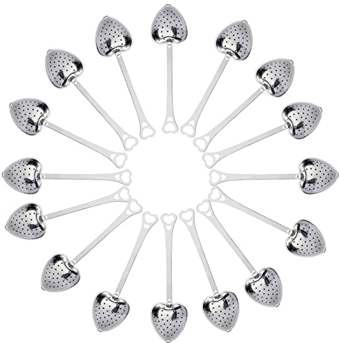 ZIIVARD 50 Pieces Tea Infuser Stainless Steel Long Grip Spoon Loose Tea Leaf Filter Heart Shaped Mesh Tea Strainer,Great Gift for Tea Lovers
