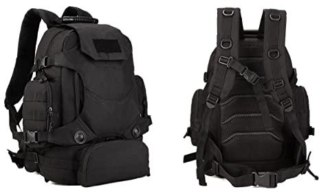 Prof Army Militär Rucksack für Männer, 30-40 L Wanderrucksack, Taktischer MOLLE Assault Backpack für Outdoor, Camping, Wandern und Jagd - 1034 Schwarz