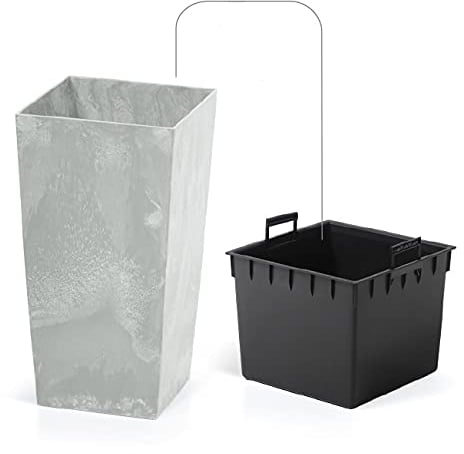 rgvertrieb Blumenkübel Blumentopf Pflanzkübel Übertopf Quadrat Beton-Optik mit Einsatz Pflanztopf Beton Struktur Hellgrau (61cm)