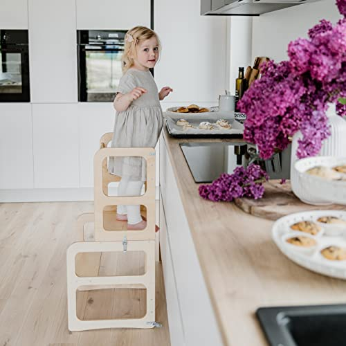 Lernturm, Küchenturm und Tisch, Küchenturm, Küchenstuhl für Kinder, Montessori Küchenturm, Kitchen Helper (Lackiert)