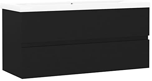 vidaXL Waschbeckenunterschrank mit Einbaubecken Unterschrank Badschrank Waschtisch Badezimmerschrank Hängeschrank Badmöbel Schwarz Holzwerkstoff