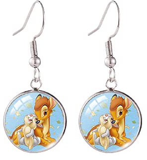 Bambi Fischhaken-Ohrring, niedlicher Hirschdruck, Foto, rund, Schmuck, Glaskuppel, Ohrringe, Geschenke für Mädchen, Glas