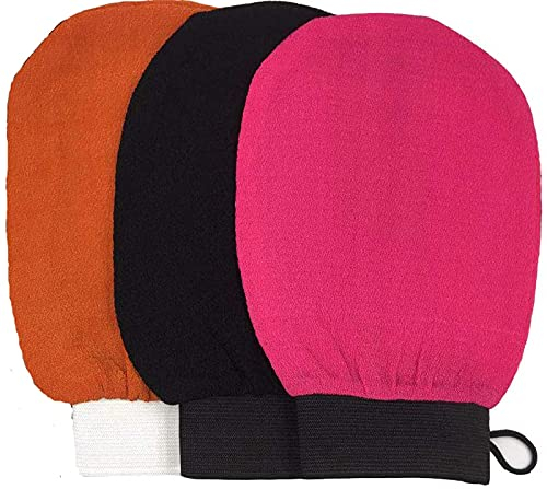 Random Color - Set di 3 guanti esfolianti per il bagno, esfolianti, esfolianti, per esfoliare il corpo, per esfoliare il corpo, guanti da bagno