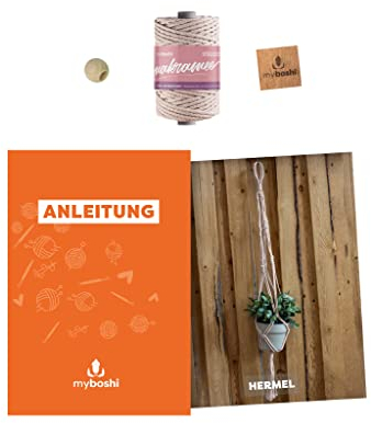 myboshi Makramee-Set Blumenampel Hermel, inkl. Makramee-Kordel und Anleitung, 4mm geflochten, Made in Germany, 100% Baumwolle Nude mit Anleitung
