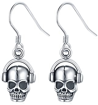 Totenkopf Ohrringe Silber 925 Schädel Hängend Ohrringe Damen Totenkopf Creolen Baumeln Skelett Halloween Valentinstag für Damen Herren Kinder Mädchen
