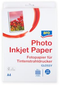 aro DIN A4-Glänzend Fotopapier GLOSSY, geeignet für alle InkJet-Drucker, 50 Blatt, 210 g/m²